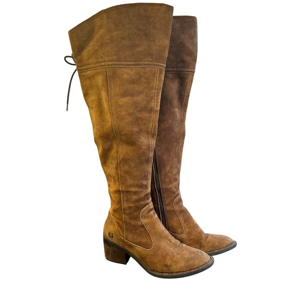 Born Brown Suede Over The Knee Riding Boots Lace Up Back Size 6.5M